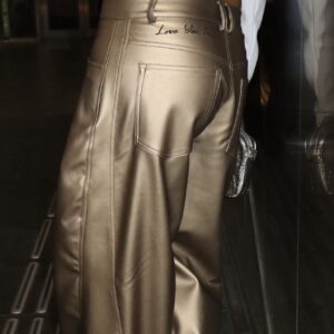 מכנס דמוי עור ארוך פאנק זהב מאט