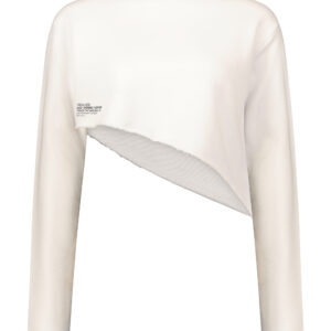 חולצת קרופ גזור אלכסוני שרוול ארוך מכנס פרנץ טרי לבן תואם