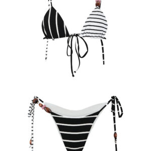 ביקיני שחור לבן חרוזי במבוק